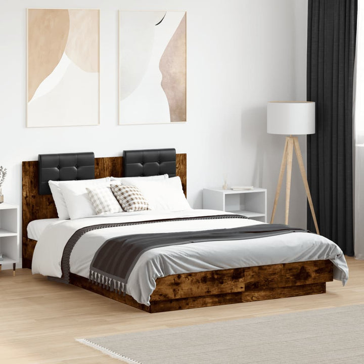 sengeramme med sengegavl 120x190 cm konstrueret træ røget eg
