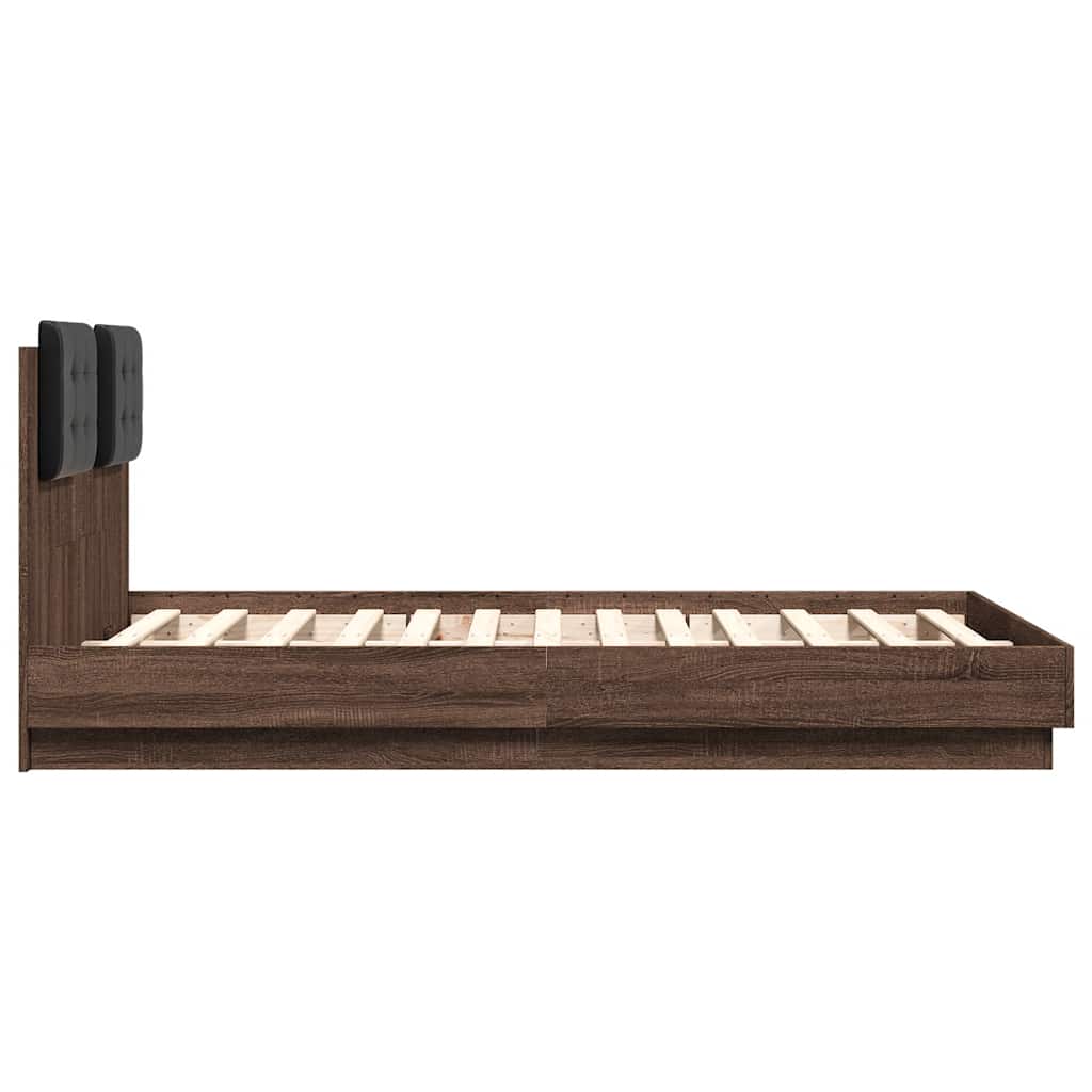 sengeramme m. sengegavl 120x190 cm konstrueret træ brunt egetræ