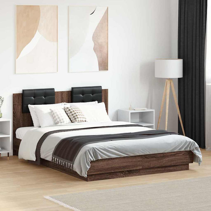 sengeramme m. sengegavl 120x190 cm konstrueret træ brunt egetræ
