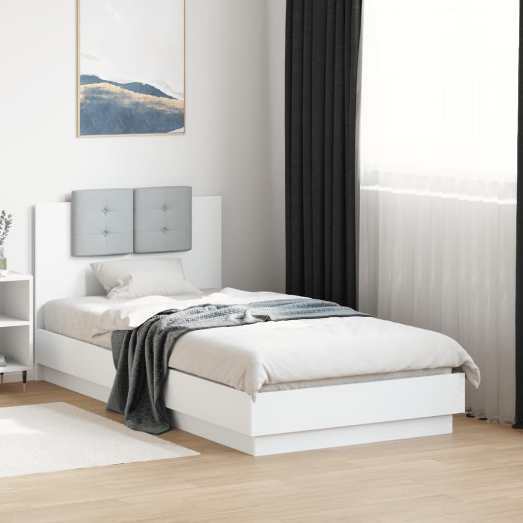 sengeramme med sengegavl 90x190 cm konstrueret træ hvid