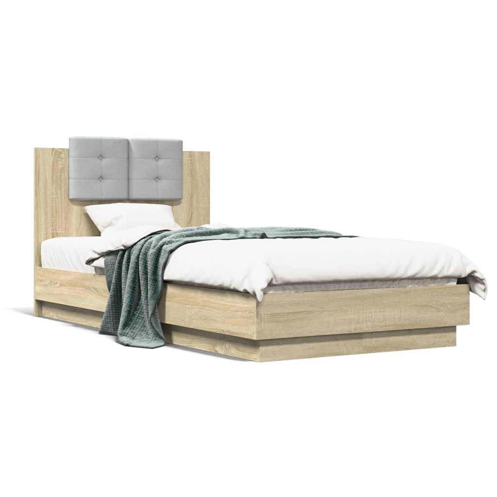 sengeramme med sengegavl 90x190 cm konstrueret træ sonoma-eg