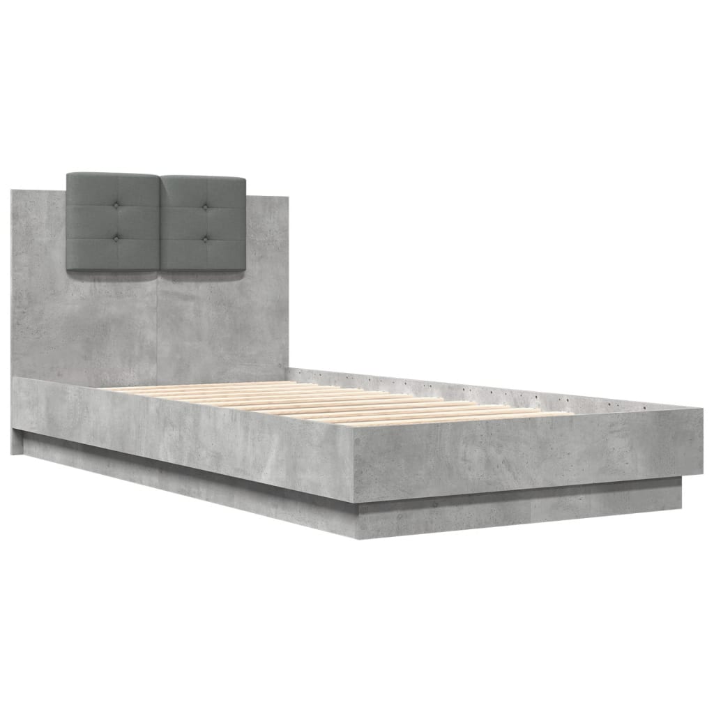 sengeramme med sengegavl 90x190 cm konstrueret træ betongrå