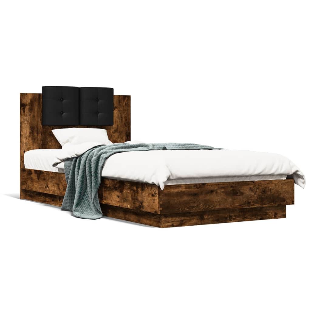 sengeramme med sengegavl 90x190 cm konstrueret træ røget eg