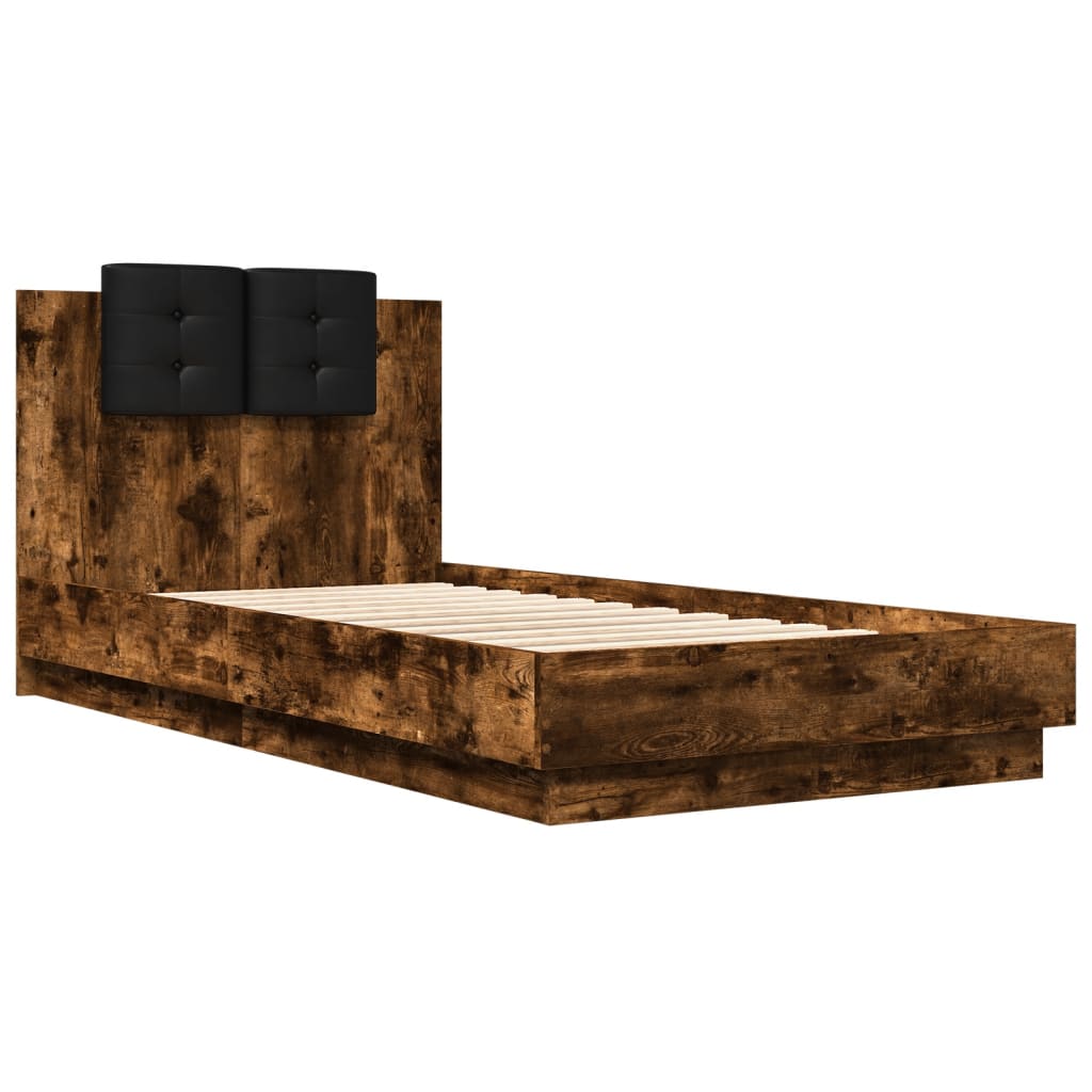 sengeramme med sengegavl 90x190 cm konstrueret træ røget eg
