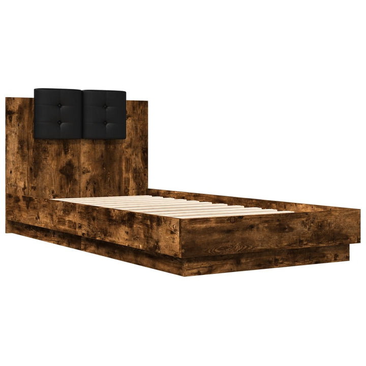 sengeramme med sengegavl 90x190 cm konstrueret træ røget eg
