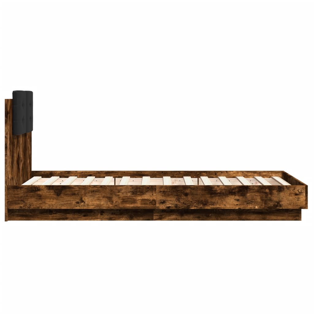 sengeramme med sengegavl 90x190 cm konstrueret træ røget eg