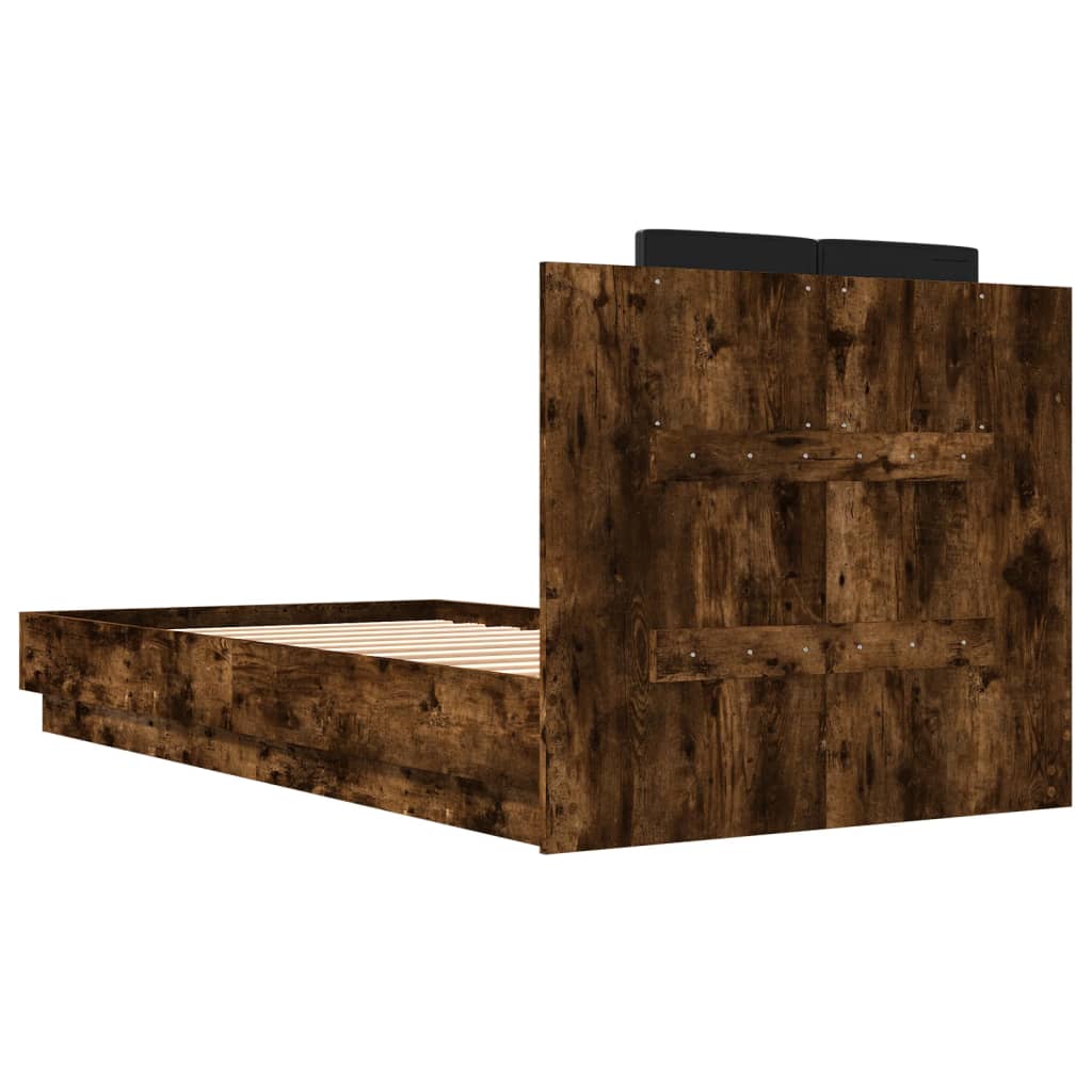 sengeramme med sengegavl 90x190 cm konstrueret træ røget eg