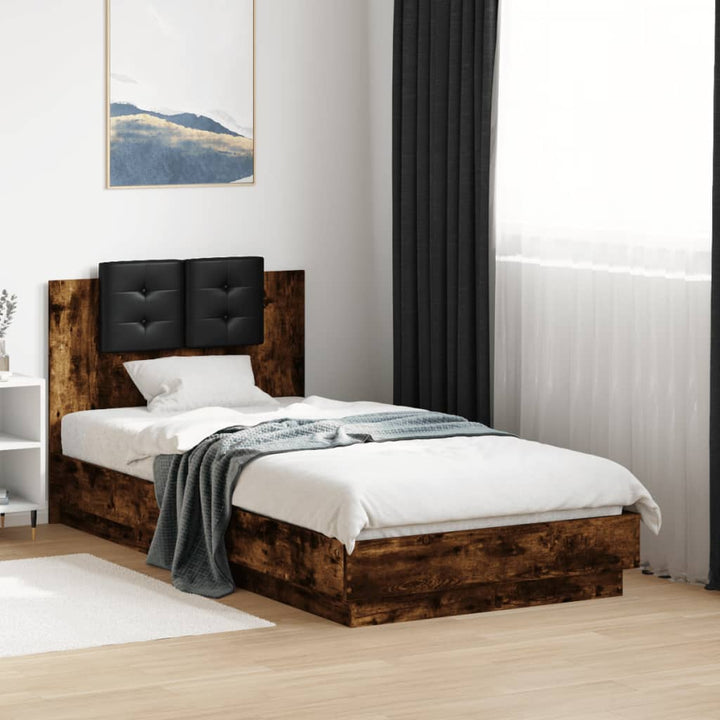 sengeramme med sengegavl 90x190 cm konstrueret træ røget eg