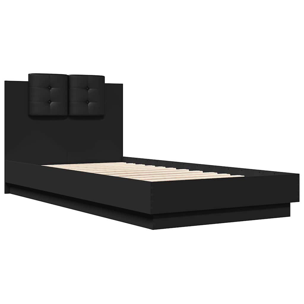sengeramme med sengegavl 75x190 cm konstrueret træ sort