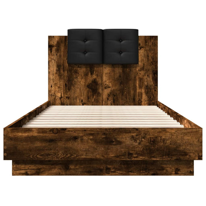 sengeramme med sengegavl 75x190 cm konstrueret træ røget eg