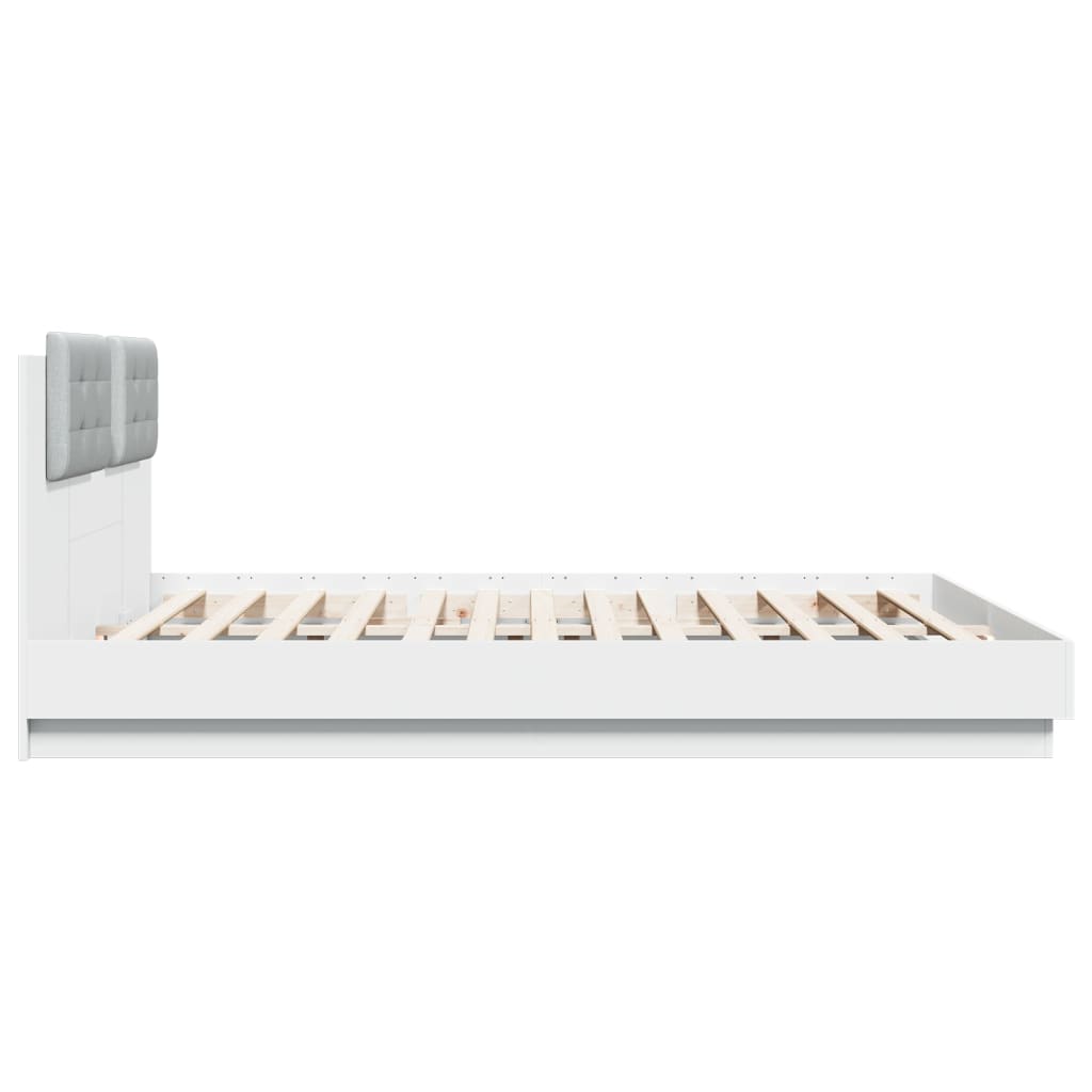 sengeramme med sengegavl og LED-lys 200x200 cm hvid