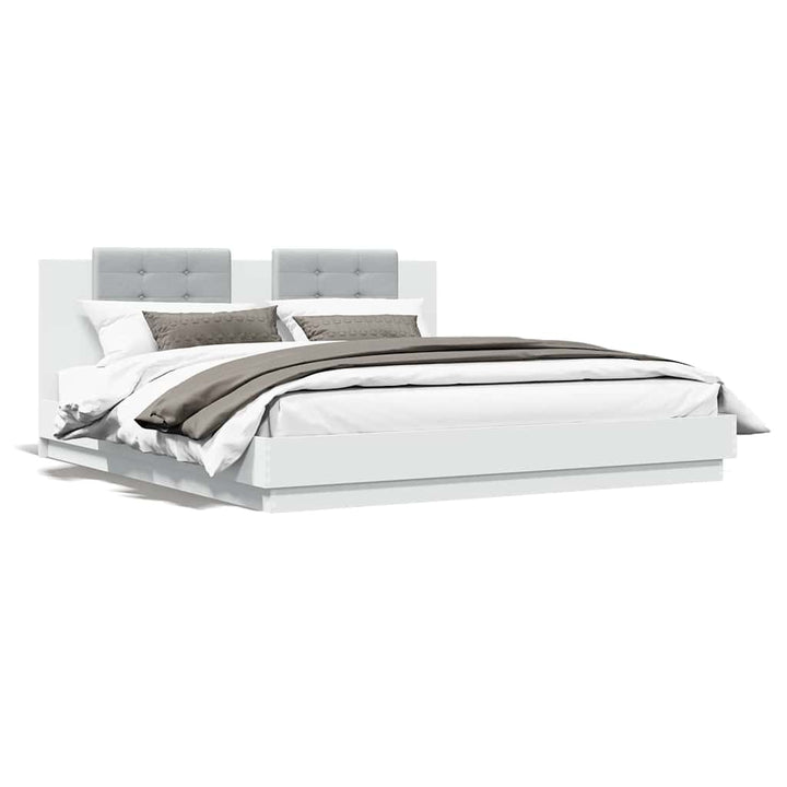 sengeramme med sengegavl og LED-lys 180x200 cm hvid
