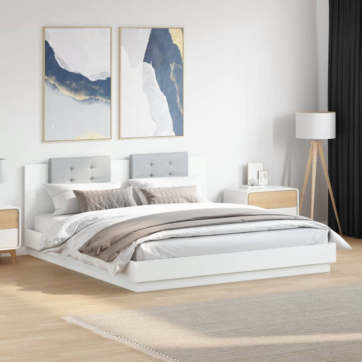 sengeramme med sengegavl og LED-lys 180x200 cm hvid