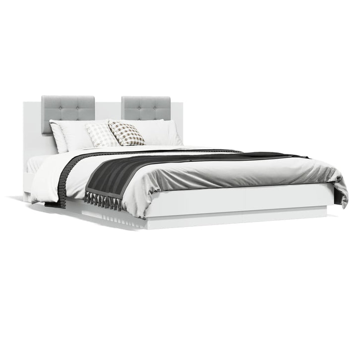 sengeramme med sengegavl og LED-lys 150x200 cm hvid