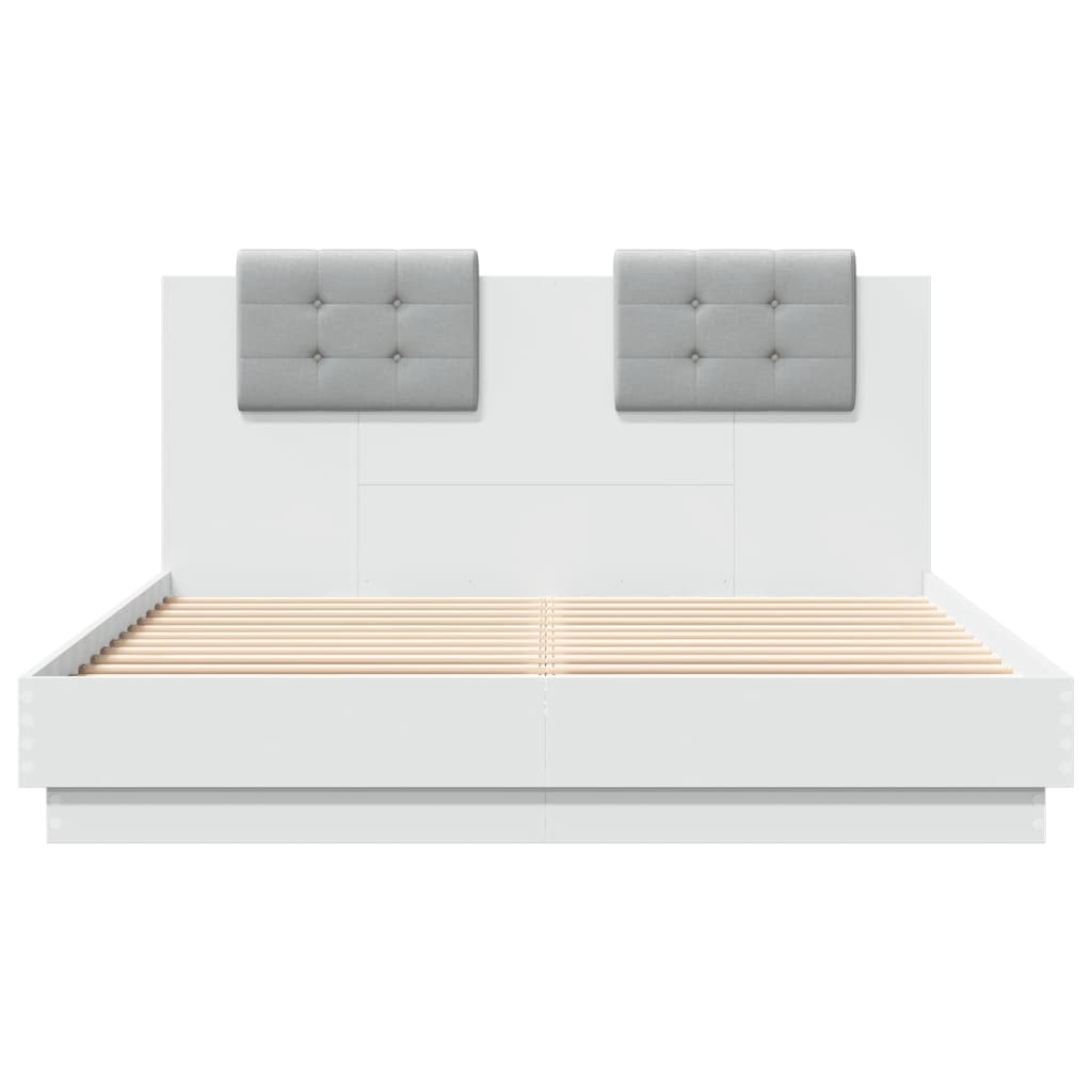 sengeramme med sengegavl og LED-lys 150x200 cm hvid