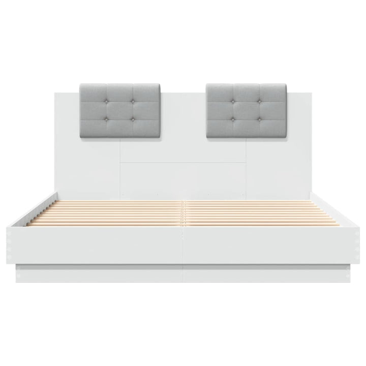 sengeramme med sengegavl og LED-lys 150x200 cm hvid