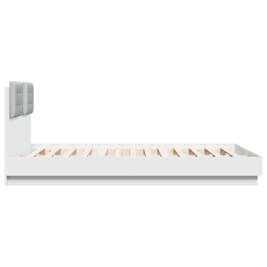 sengeramme med sengegavl og LED-lys 150x200 cm hvid