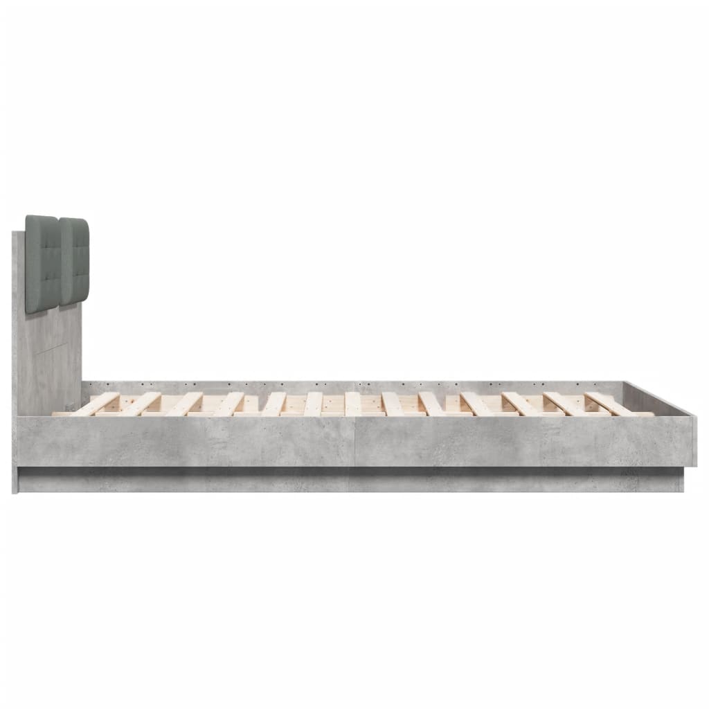 sengeramme med sengegavl og LED-lys 150x200 cm betongrå