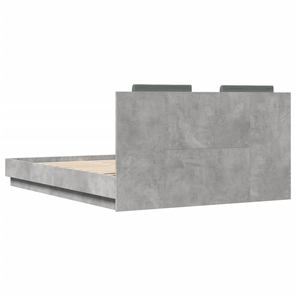 sengeramme med sengegavl og LED-lys 150x200 cm betongrå