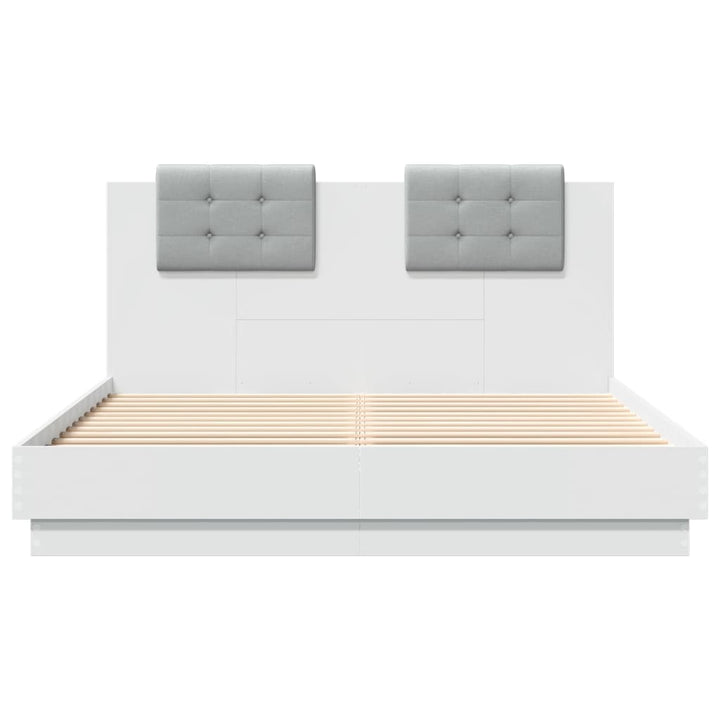 sengeramme med sengegavl og LED-lys 140x200 cm hvid