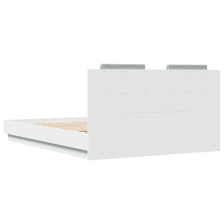 sengeramme med sengegavl og LED-lys 140x200 cm hvid