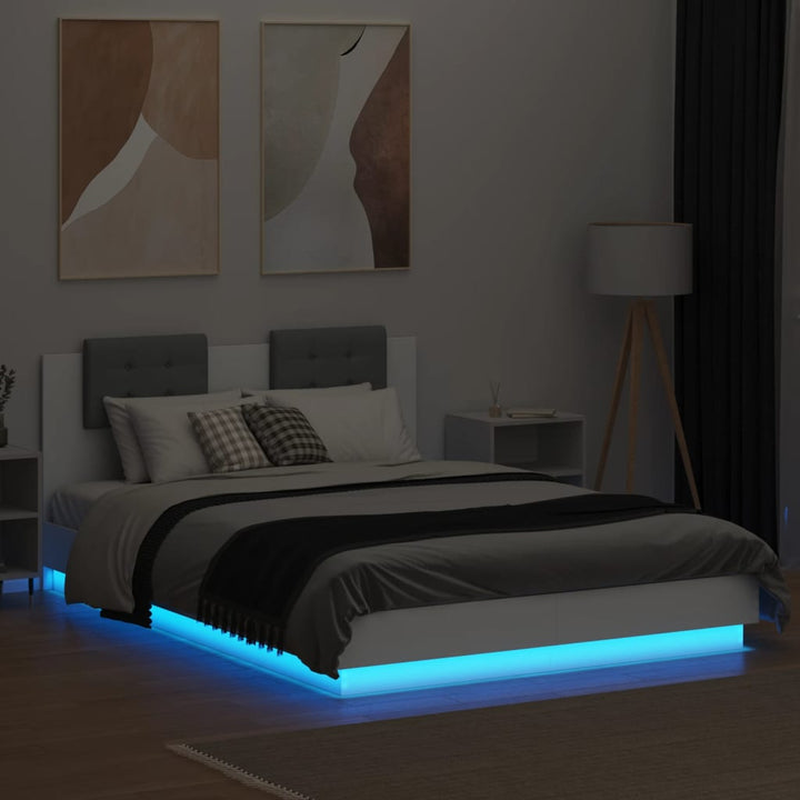 sengeramme med sengegavl og LED-lys 120x200 cm hvid