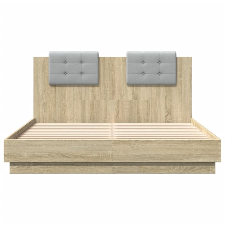 sengeramme med sengegavl og LED-lys 120x200 cm sonoma-eg