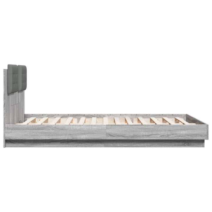sengeramme med sengegavl og LED-lys 120x200 cm grå sonoma-eg