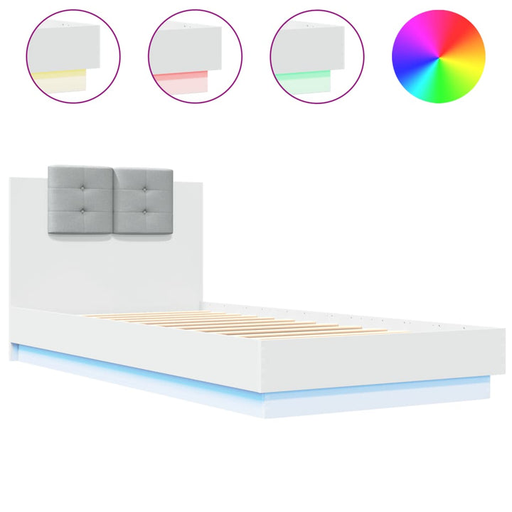 sengeramme med sengegavl og LED-lys 100x200 cm hvid