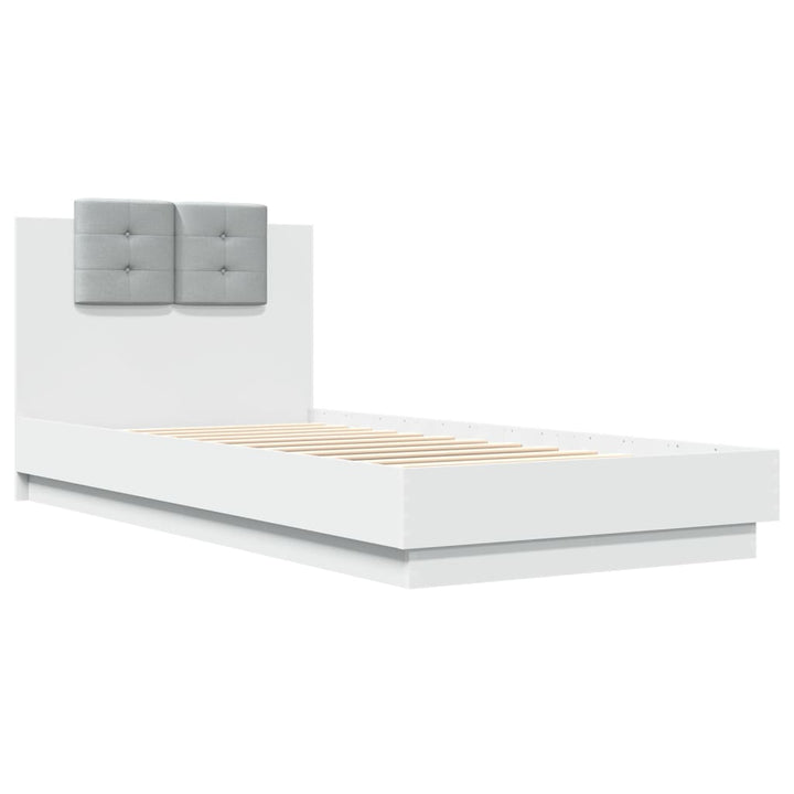 sengeramme med sengegavl og LED-lys 100x200 cm hvid