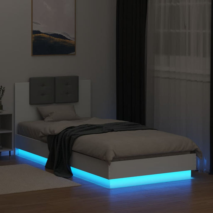 sengeramme med sengegavl og LED-lys 100x200 cm hvid