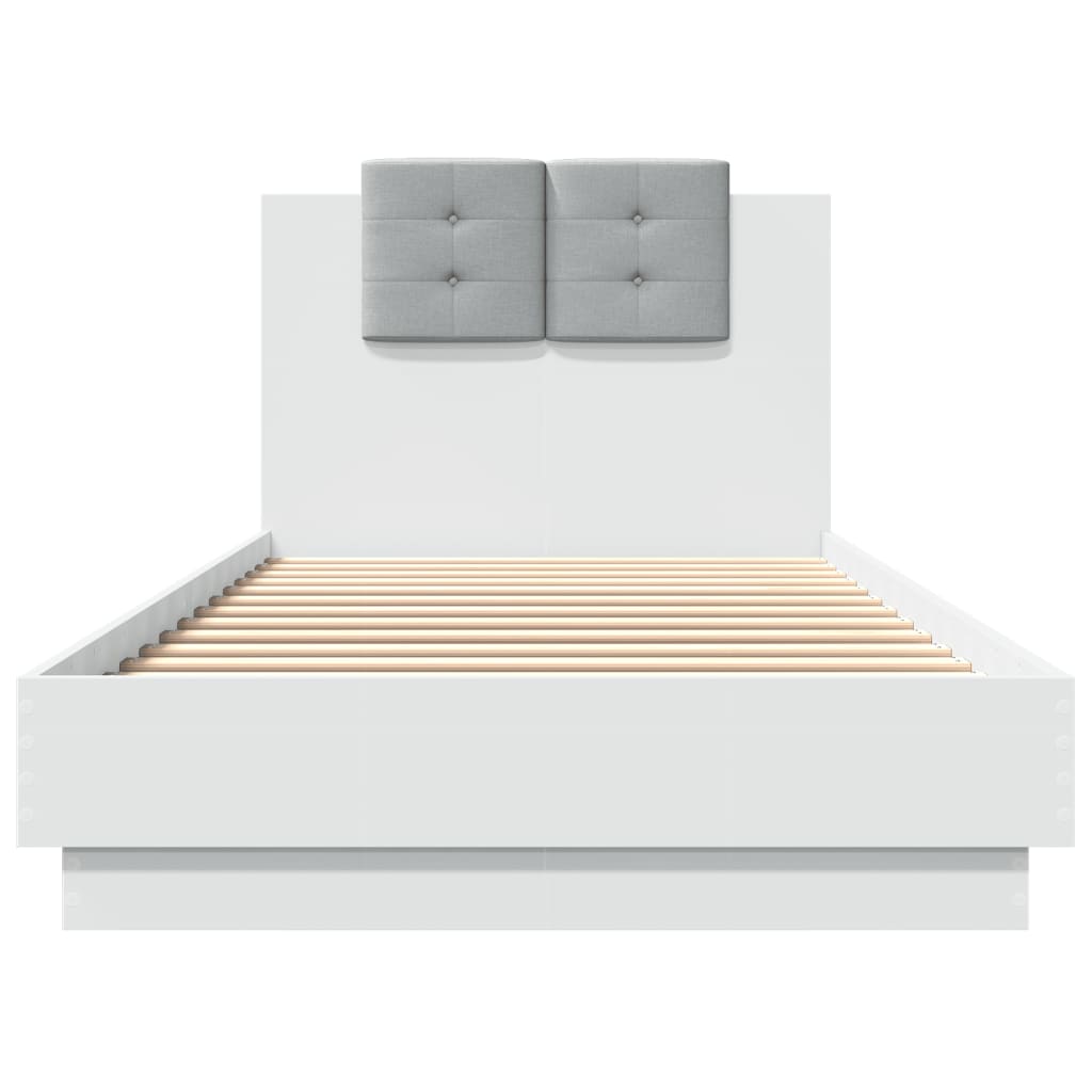 sengeramme med sengegavl og LED-lys 100x200 cm hvid