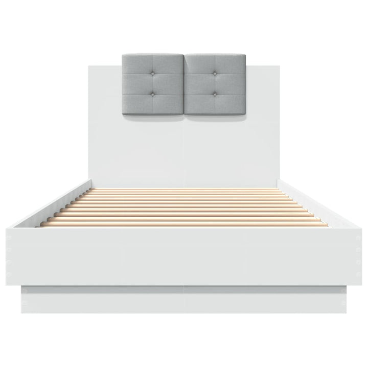 sengeramme med sengegavl og LED-lys 100x200 cm hvid