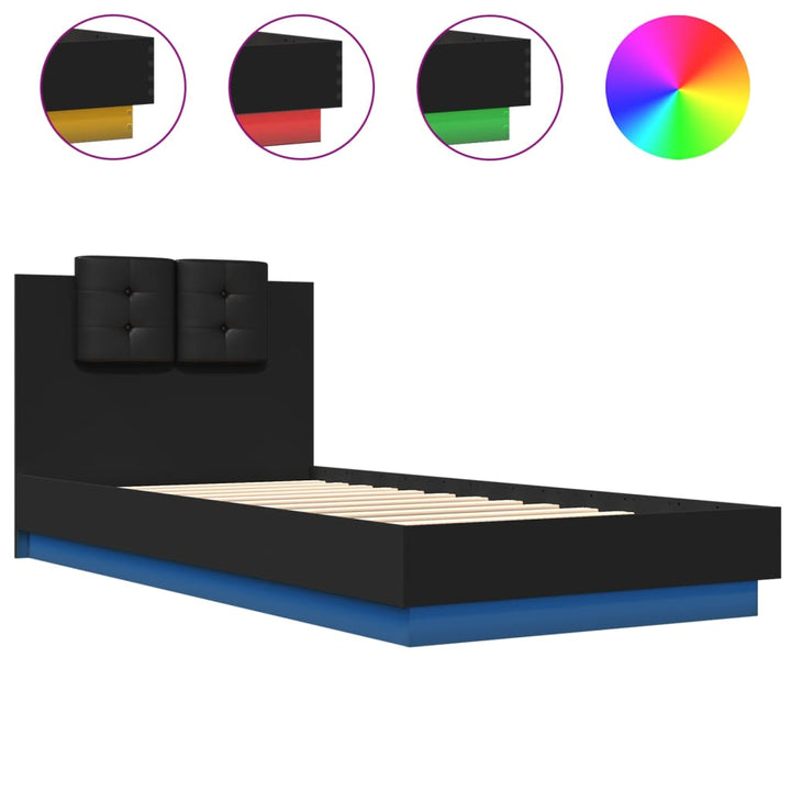sengeramme med sengegavl og LED-lys 100x200 cm sort