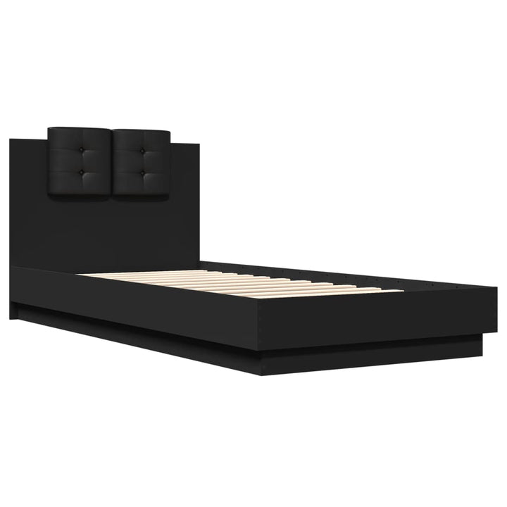sengeramme med sengegavl og LED-lys 100x200 cm sort