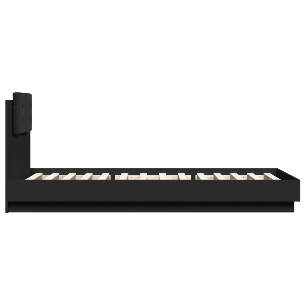 sengeramme med sengegavl og LED-lys 100x200 cm sort