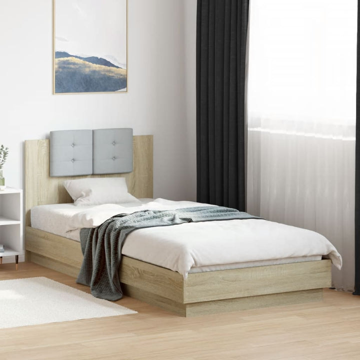 sengeramme med sengegavl og LED-lys 100x200 cm sonoma-eg