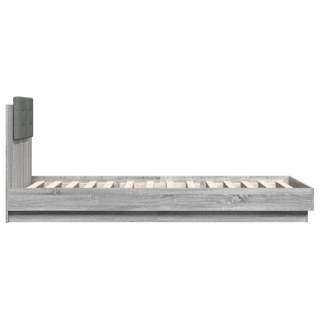 sengeramme med sengegavl og LED-lys 100x200 cm grå sonoma-eg