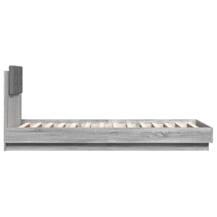 sengeramme med sengegavl og LED-lys 100x200 cm grå sonoma-eg