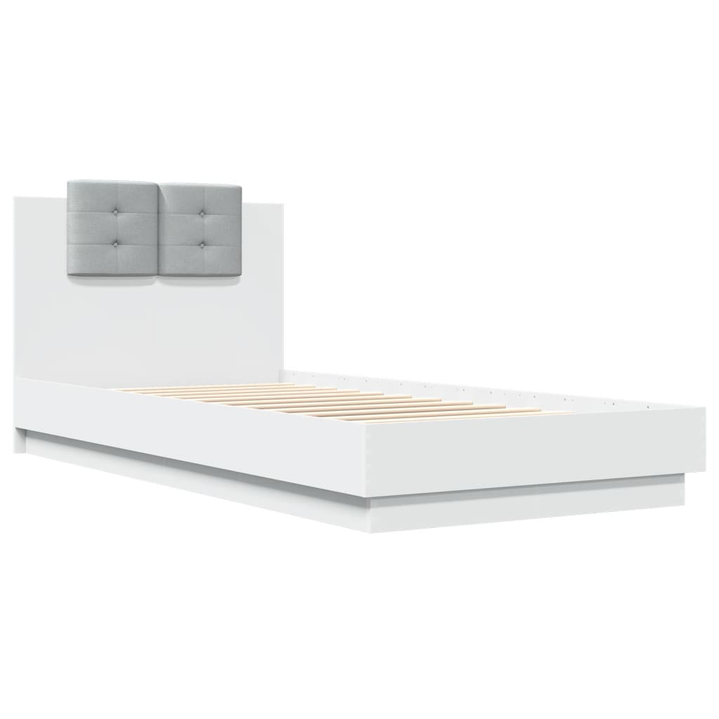 sengeramme med sengegavl og LED-lys 90x200 cm hvid