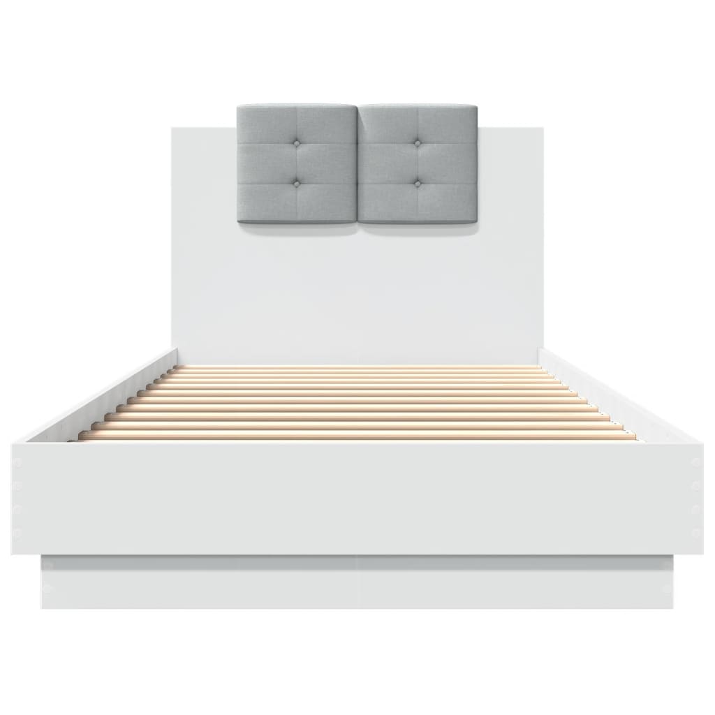 sengeramme med sengegavl og LED-lys 90x200 cm hvid