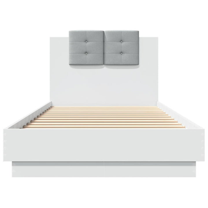 sengeramme med sengegavl og LED-lys 90x200 cm hvid