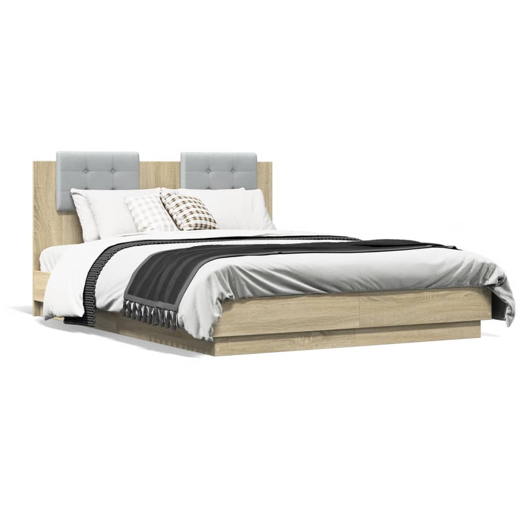 sengeramme med sengegavl og LED-lys 120x190 cm sonoma-eg