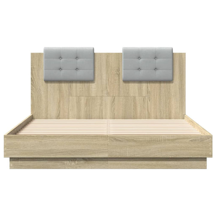 sengeramme med sengegavl og LED-lys 120x190 cm sonoma-eg