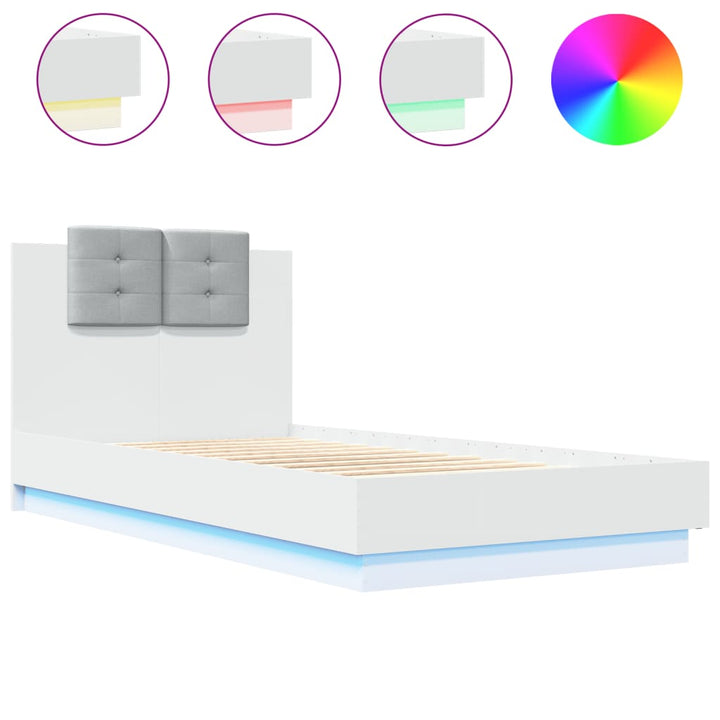 sengeramme med sengegavl og LED-lys 90x190 cm hvid
