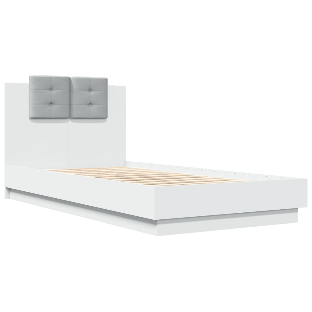 sengeramme med sengegavl og LED-lys 90x190 cm hvid