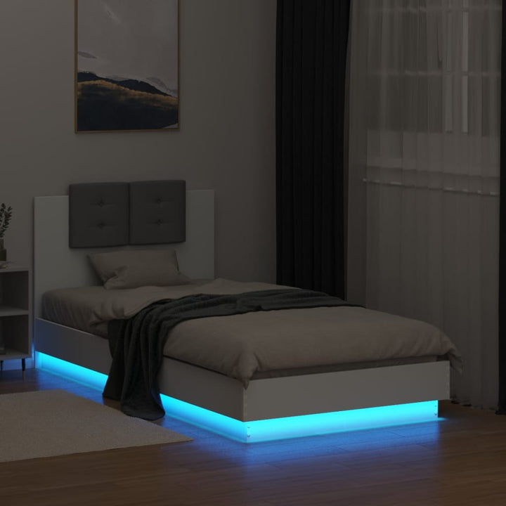 sengeramme med sengegavl og LED-lys 90x190 cm hvid