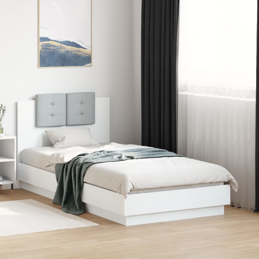 sengeramme med sengegavl og LED-lys 90x190 cm hvid