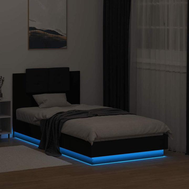 sengeramme med sengegavl og LED-lys 75x190 cm sort