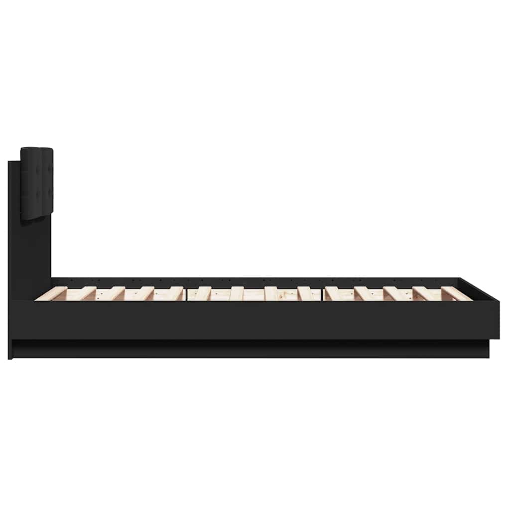 sengeramme med sengegavl og LED-lys 75x190 cm sort